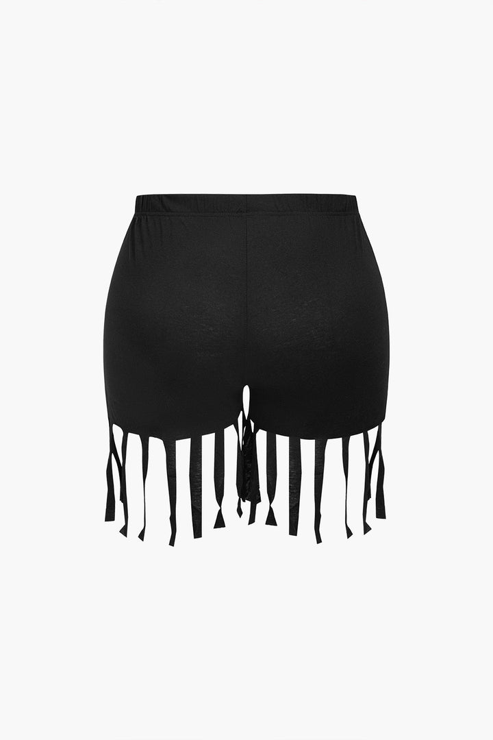 Plus Size Top And Fringe Shorts Set