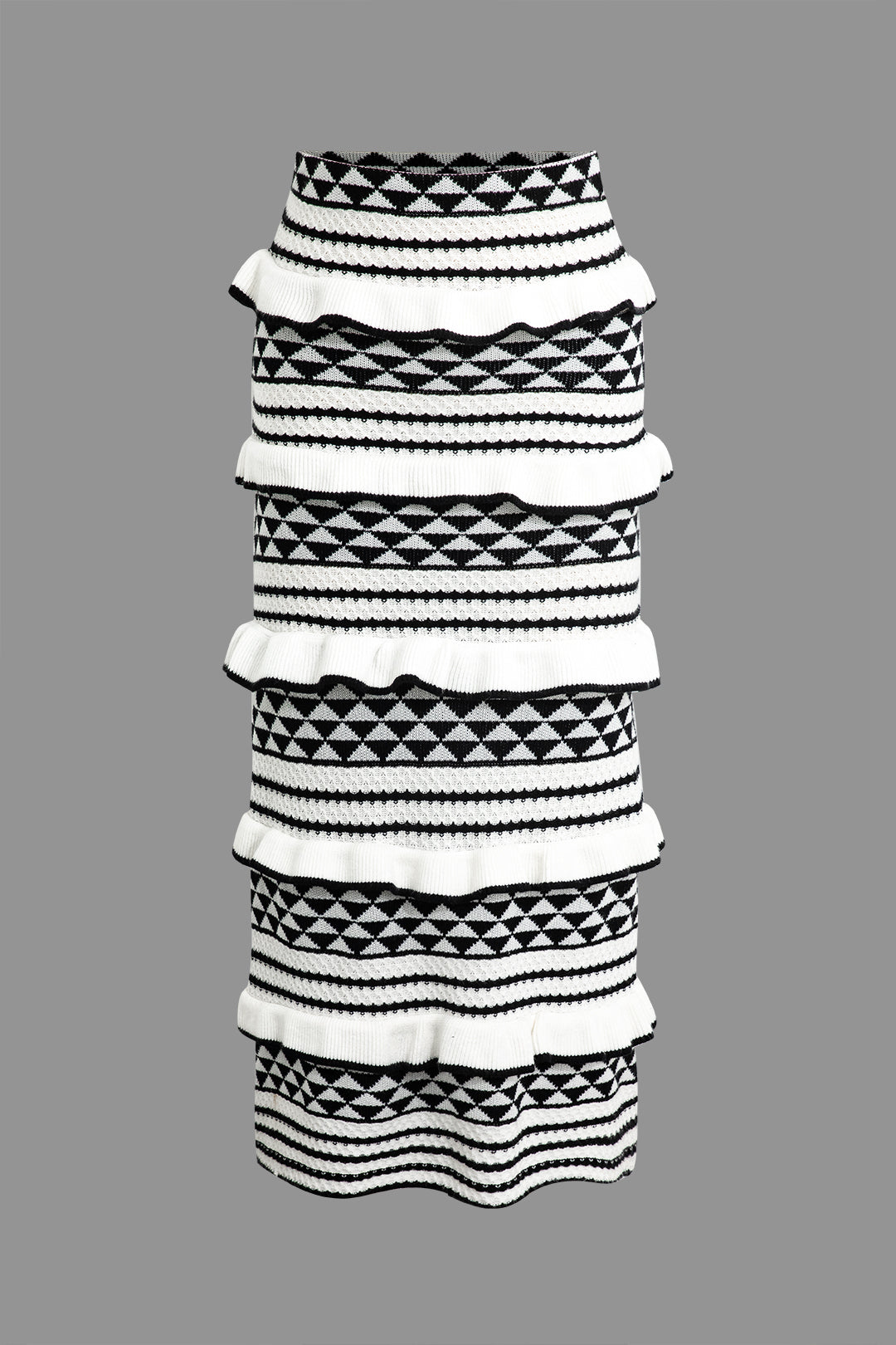 Stripe Tie Bra Top And Tiered Ruffle Knit Midi Skirt Set