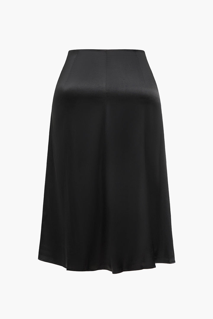 Plus Size Solid Satin High Waist Zipper A-Line Skirt