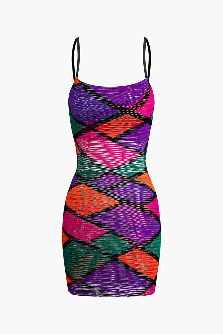 Color Block Geometric Open Knit Mini Dress
