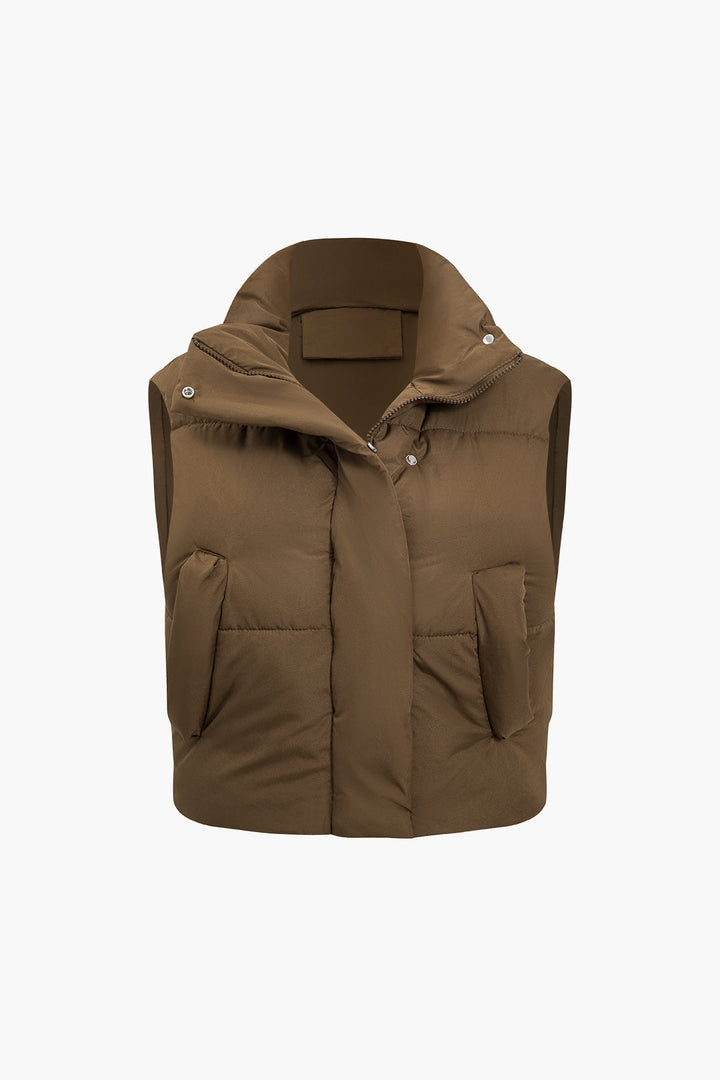 Plus Size Solid Button Padded Puffer