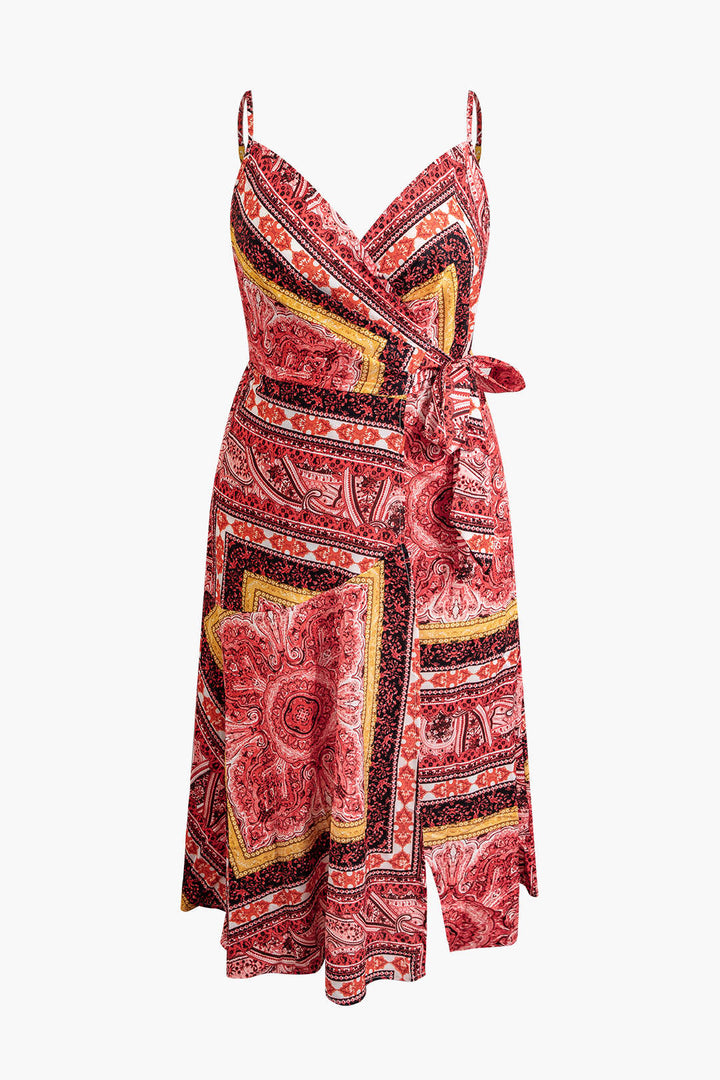 Plus Size Bohemian Print Wrap Maxi Dress