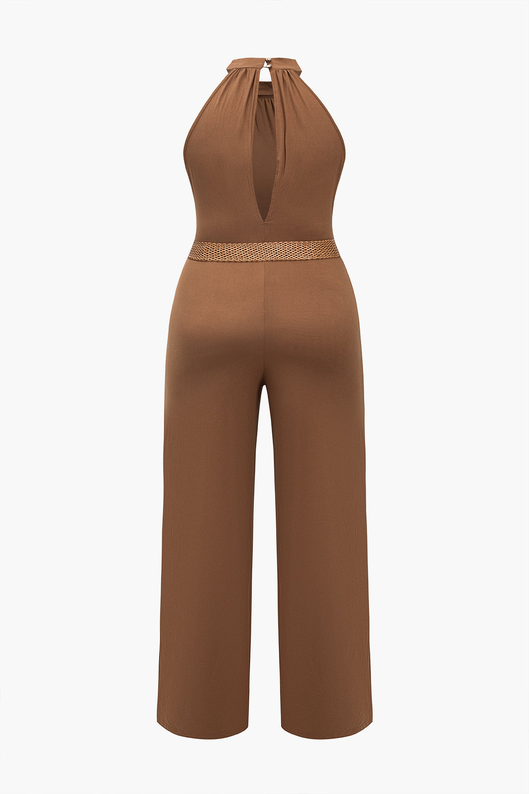 Plus Size Solid Print Belted Jumpsuit