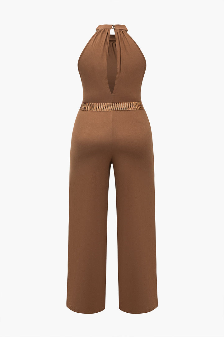 Plus Size Solid Print Belted Jumpsuit