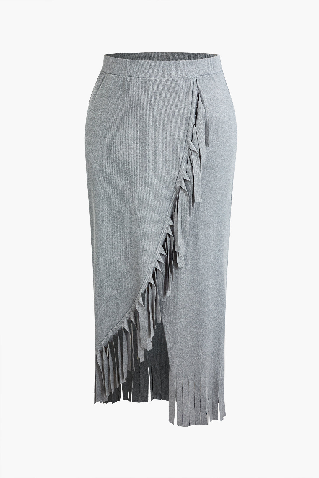 Plus Size Asymmetrical Strap Crop Top And Fringe Wrap Skirt Set
