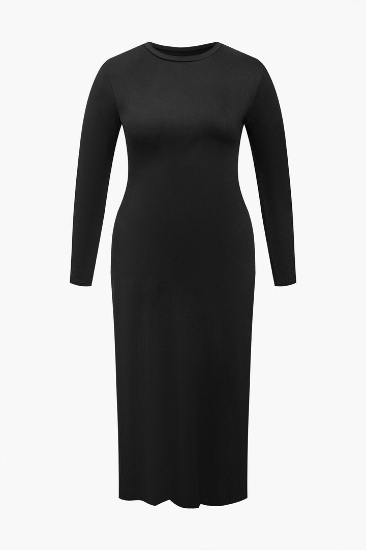 Plus Size Solid Long-Sleeved Maxi Dress