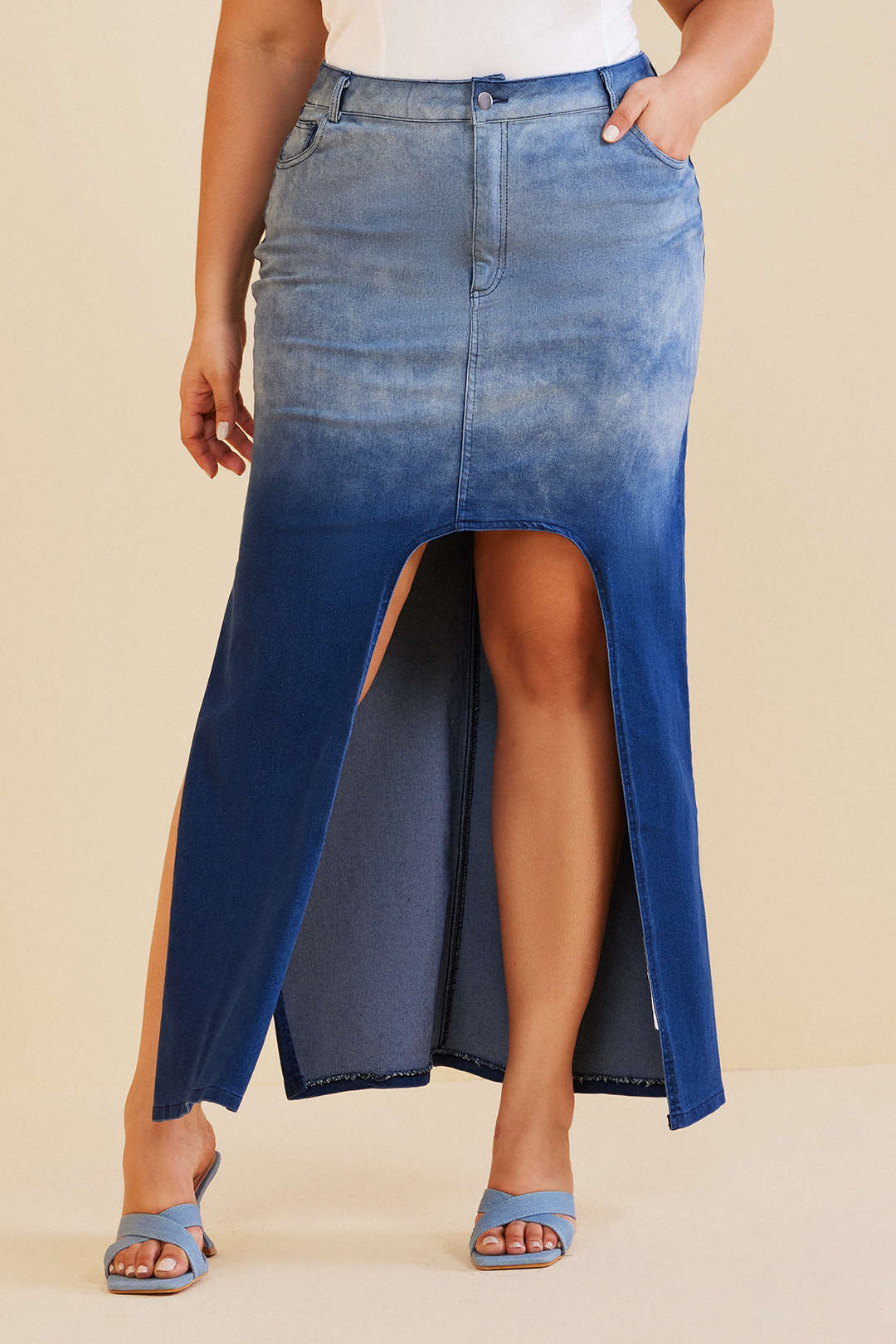 Plus Size Split Denim Skirt