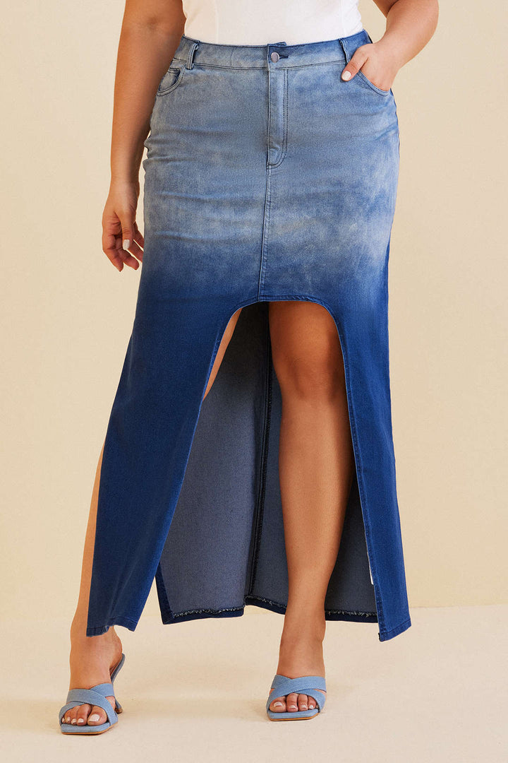 Plus Size Split Denim Skirt