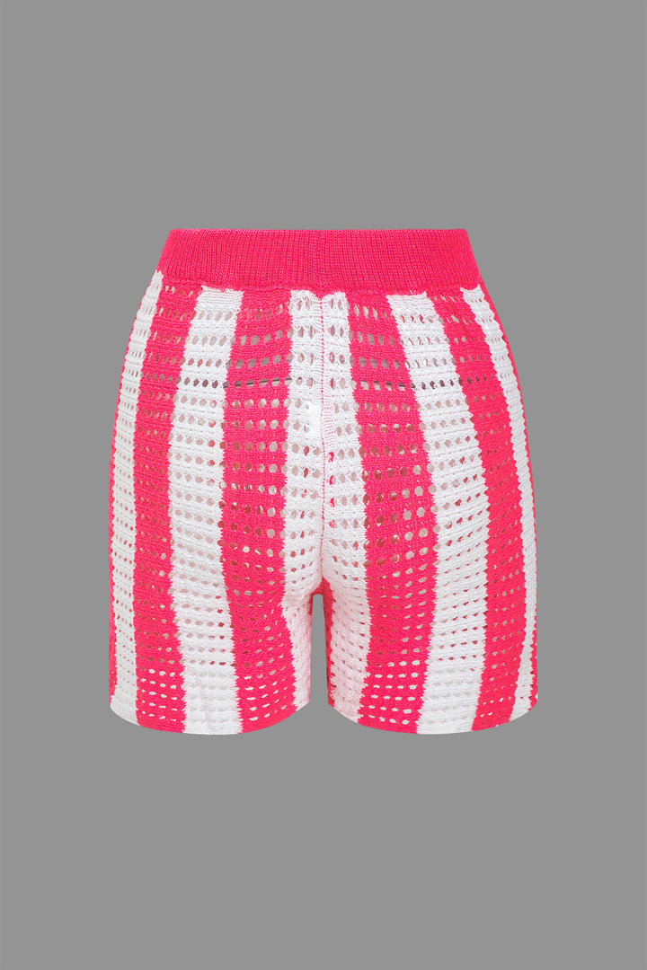Stripe Knit Hollow Out Shorts Set