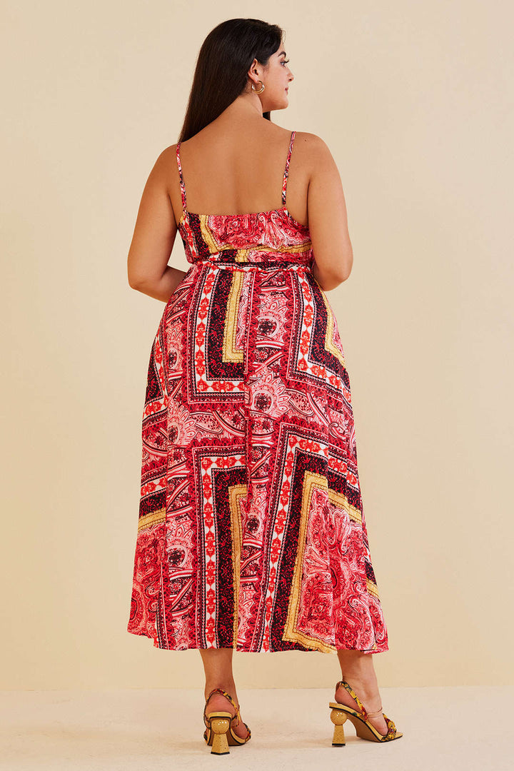 Plus Size Bohemian Print Wrap Maxi Dress