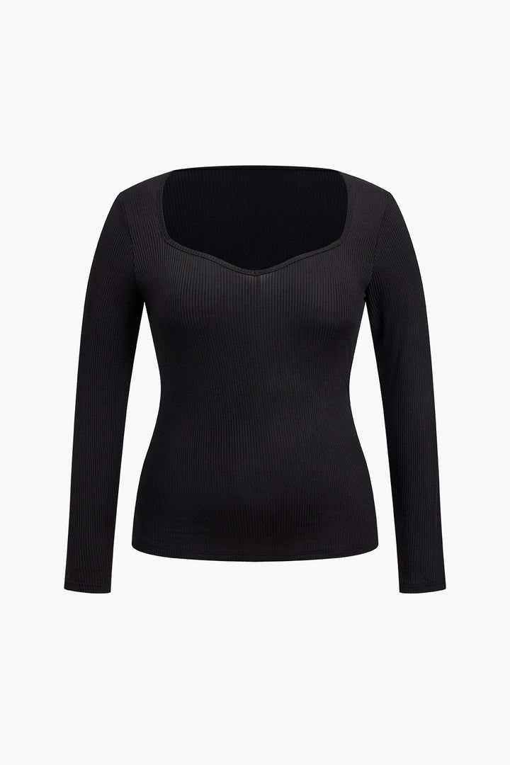 Plus Size Solid Long-Sleeve Top