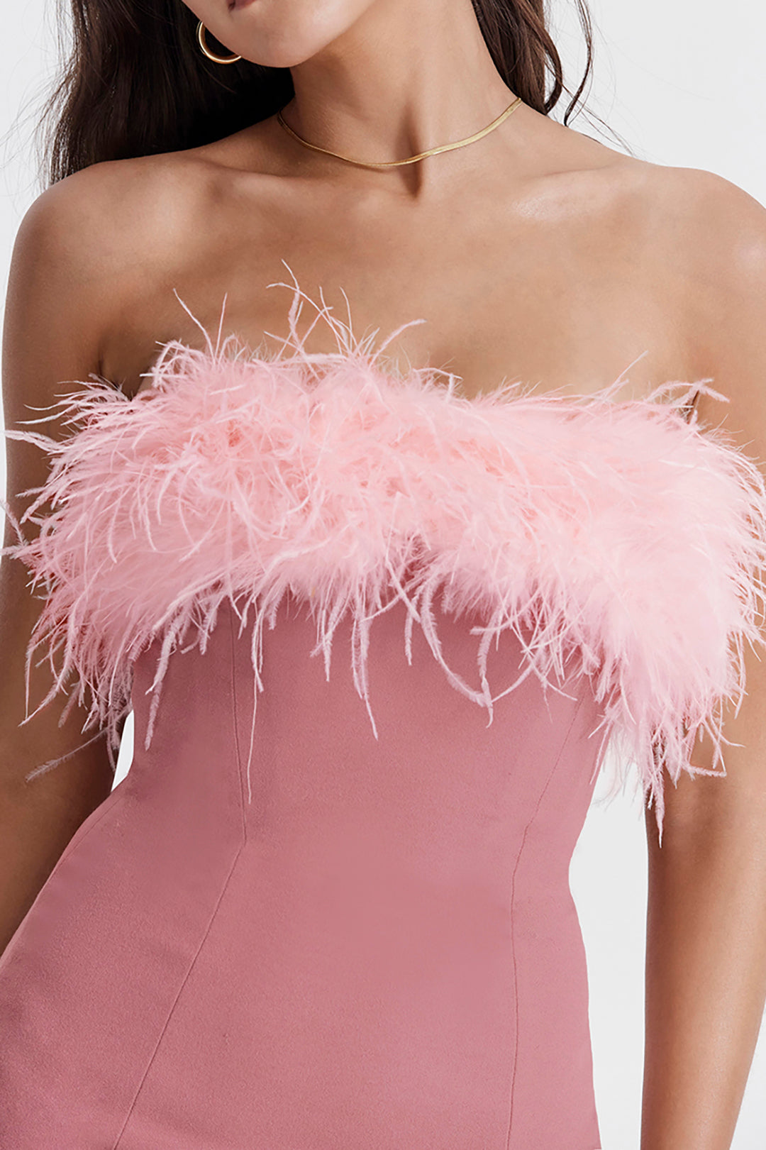 Solid Feather Strapless Mini Dress