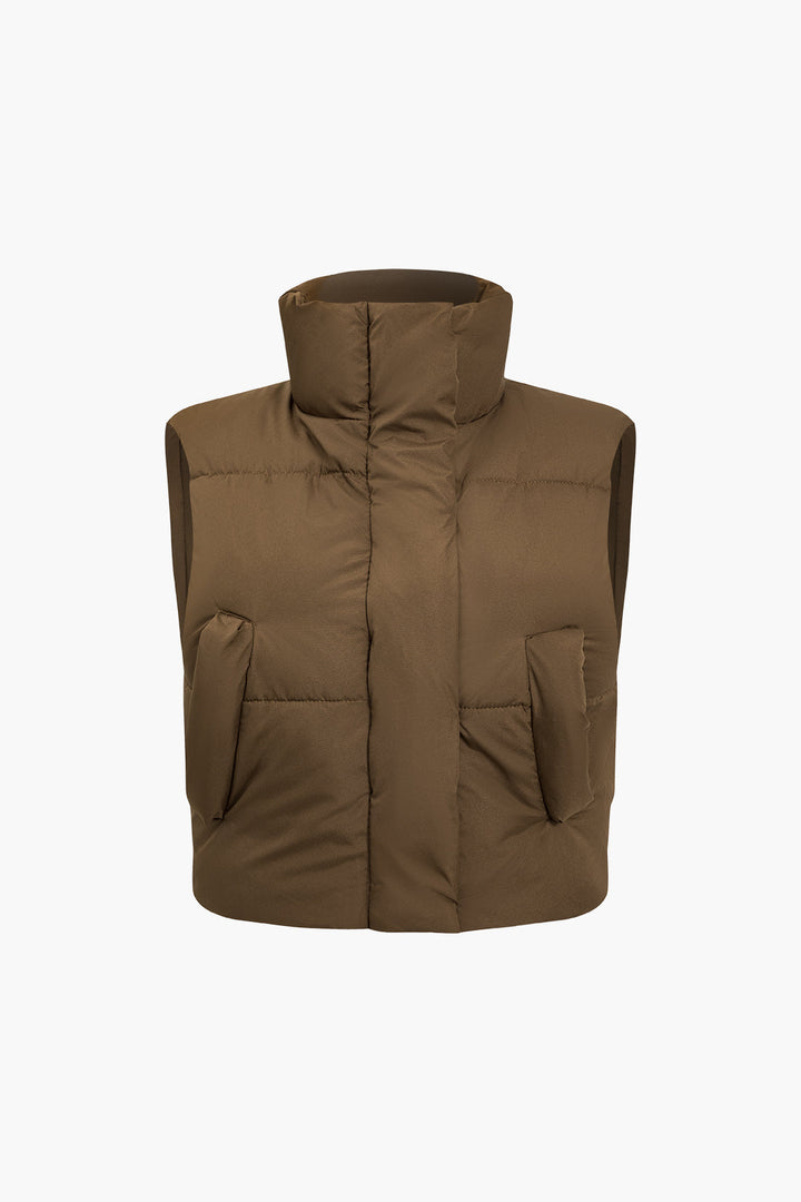 Plus Size Solid Button Padded Puffer
