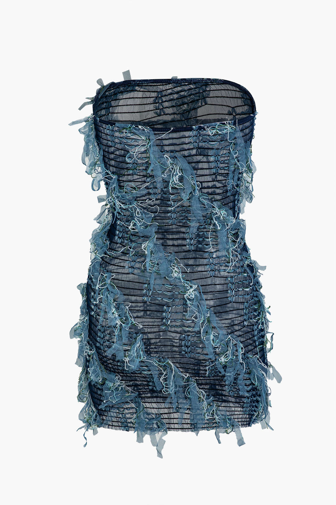 Solid Mesh Stitching Detail Fringe Mini Dress