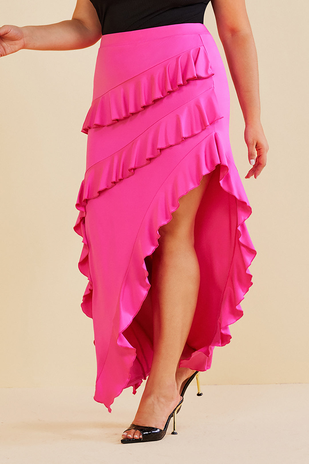 Plus Size Layered Ruffle Split Skirt