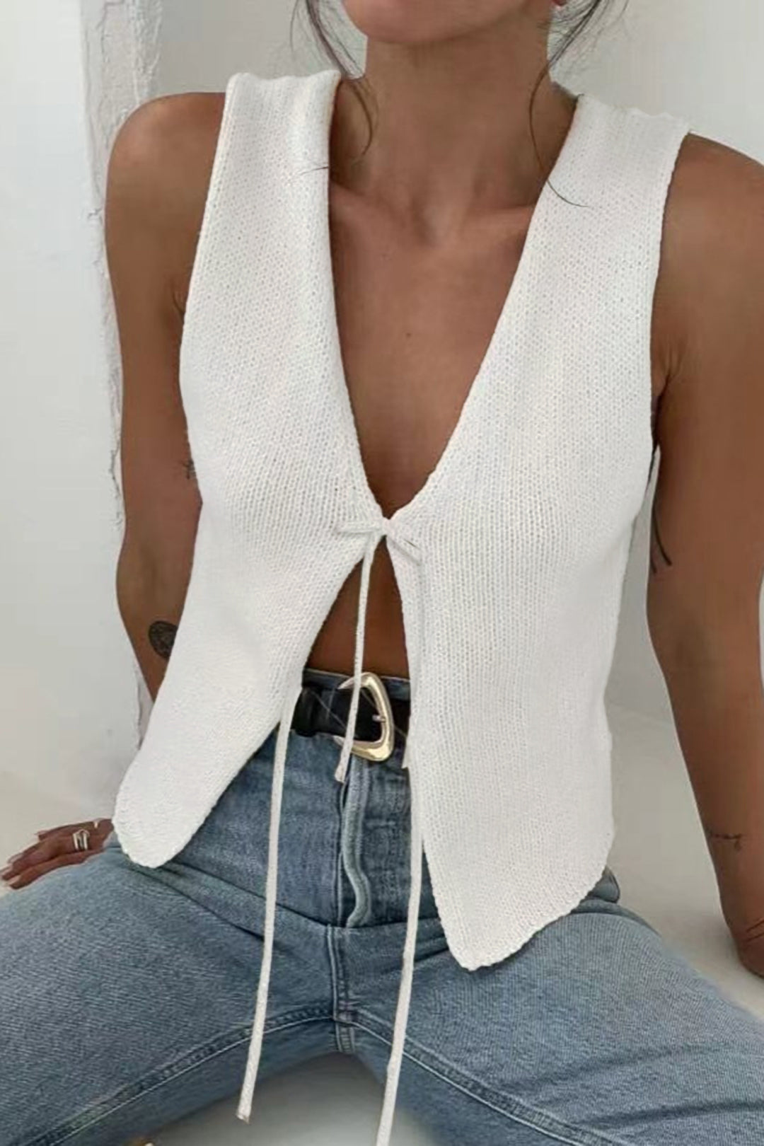 Solid Tie Front Knit Vest