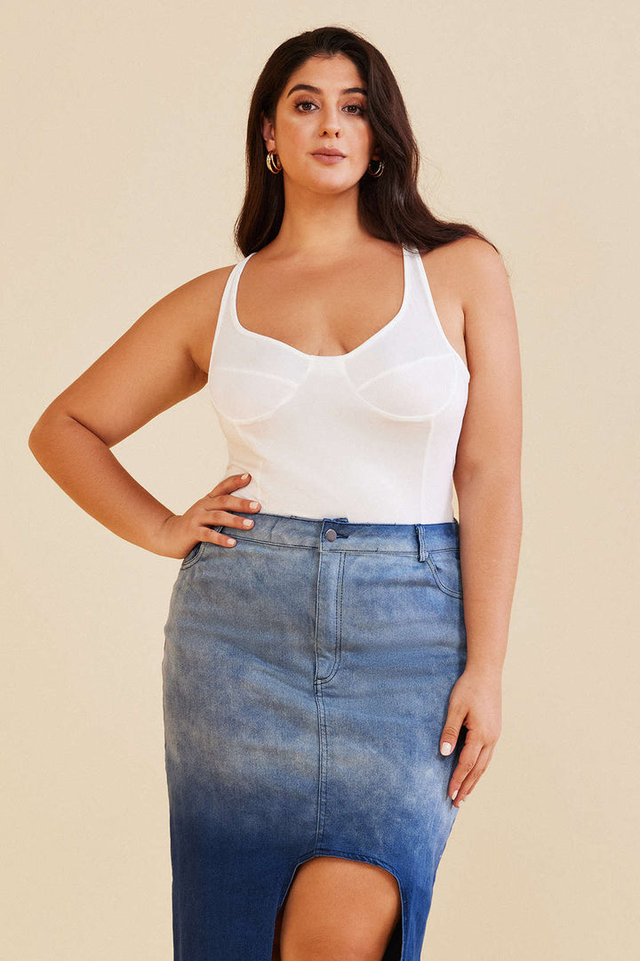 Plus Size Solid Deep-V Neck Bustier Bodysuit