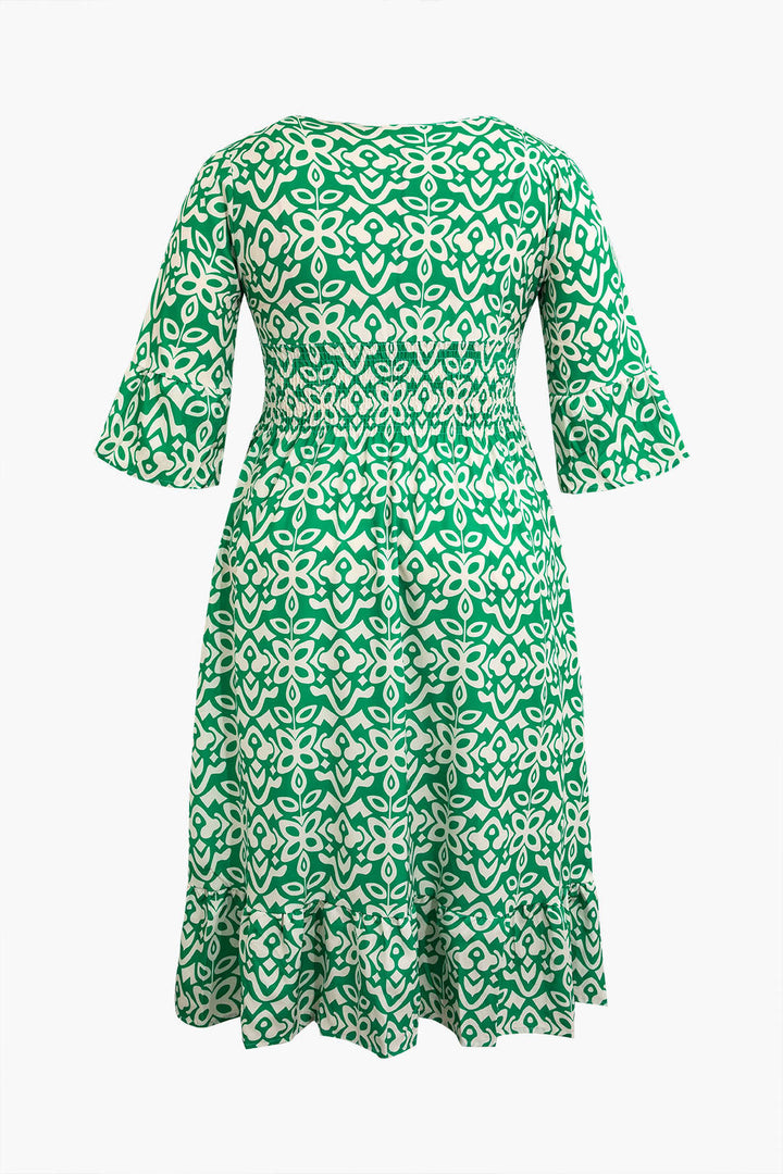 Plus Size Pattern V-neck Midi Dress