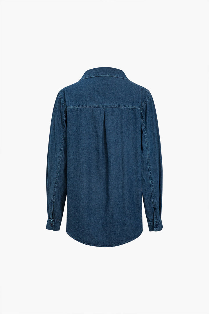 Solid Button Pocket Denim Shirt