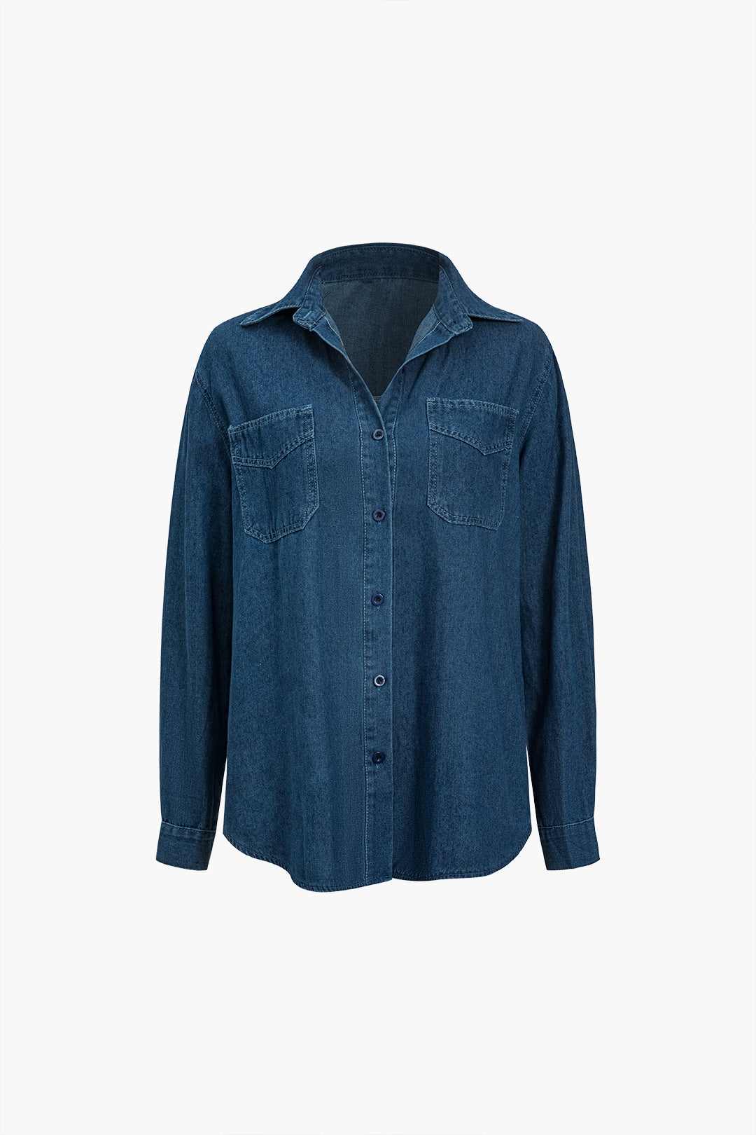 Solid Button Pocket Denim Shirt