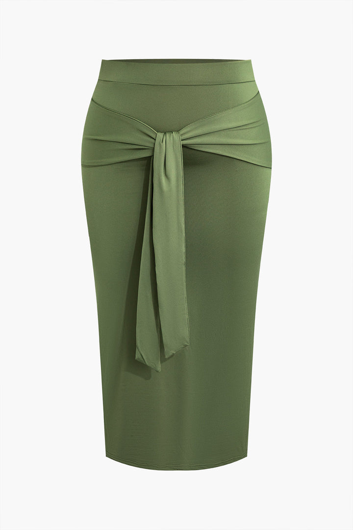 Plus Size Tank Top and Skirt Set With Tie Detail