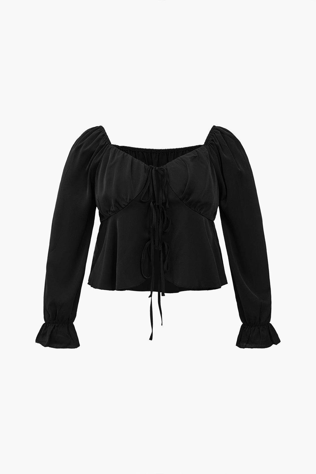 Plus Size Solid Tie-Up Long-Sleeve Shirt