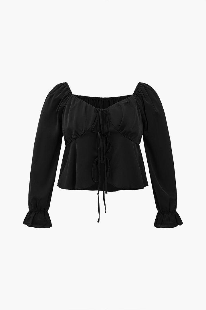 Plus Size Solid Tie-Up Long-Sleeve Shirt