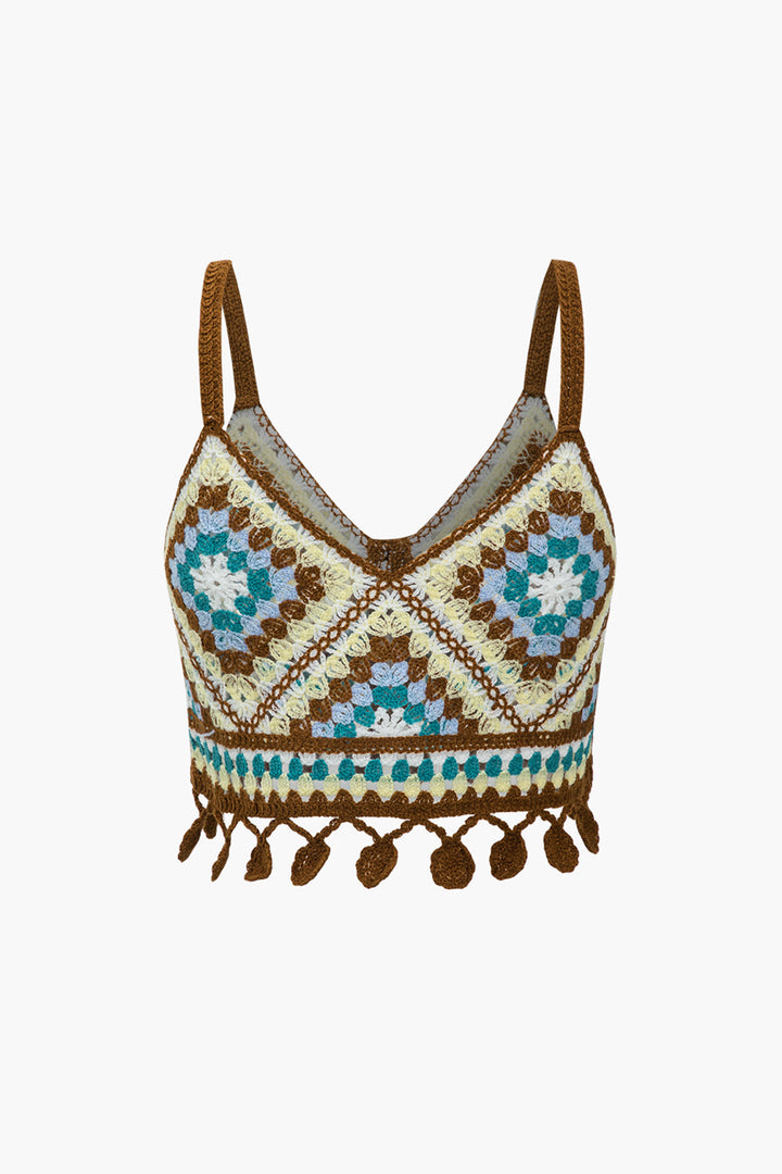 Solid Knit Fringe Cut Out Cami Top