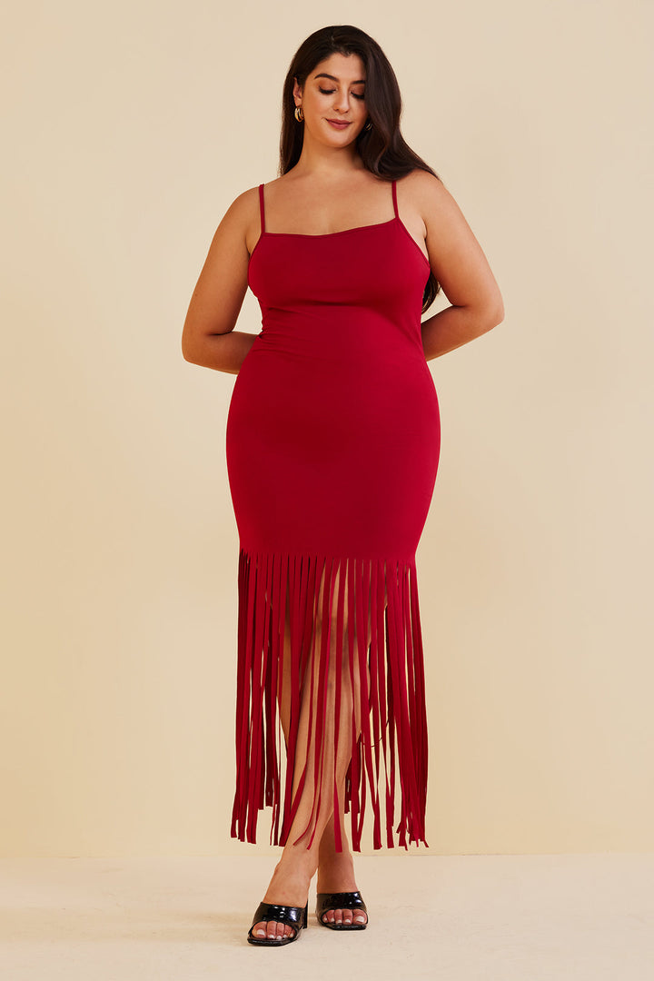 Plus Size Fringe Cami  Midi Dress