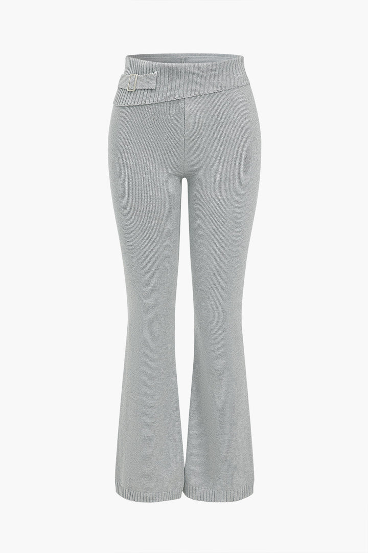 Solid Knit Hooded Top And Asymmetrical Pants Set