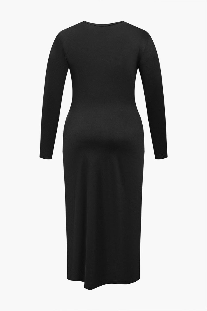 Plus Size Solid Long-Sleeved Maxi Dress