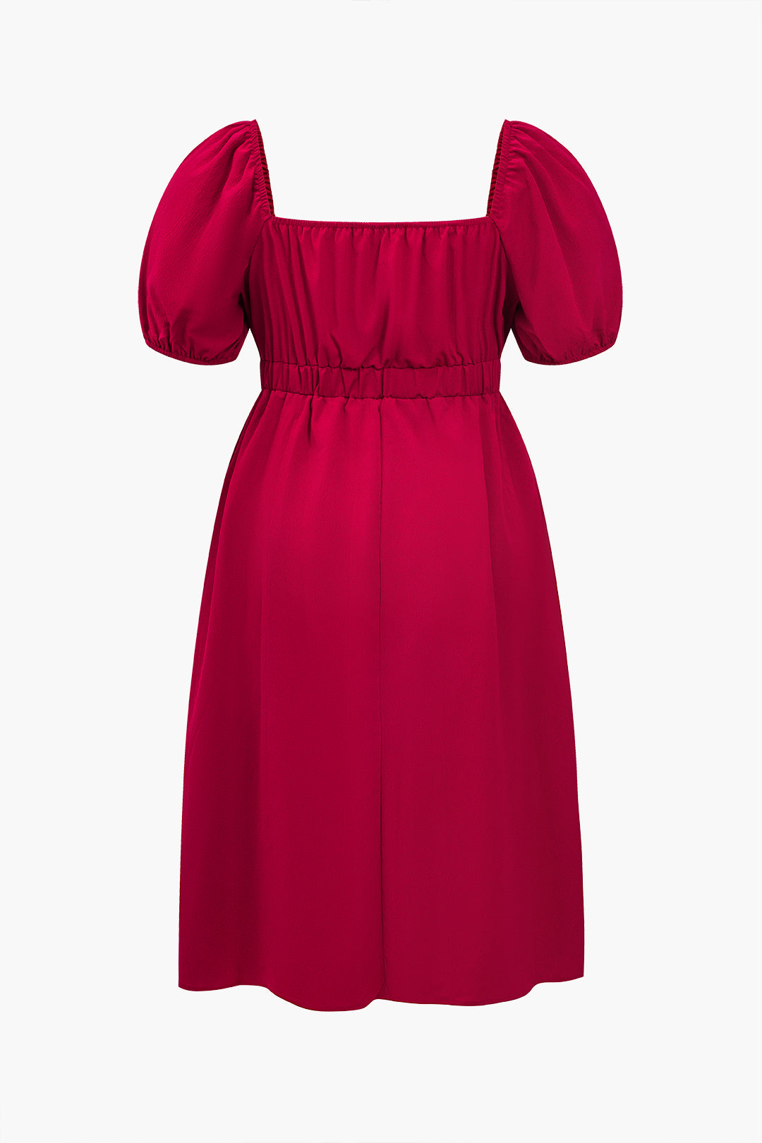 Plus Size Solid Ruched Square Neck Midi Dress