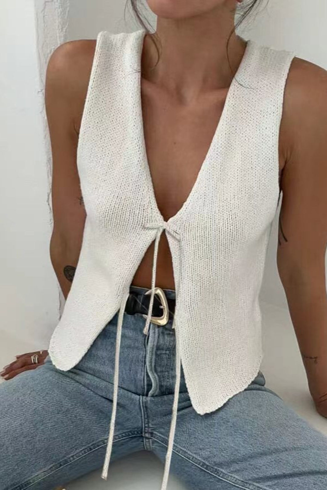 Solid Tie Front Knit Vest