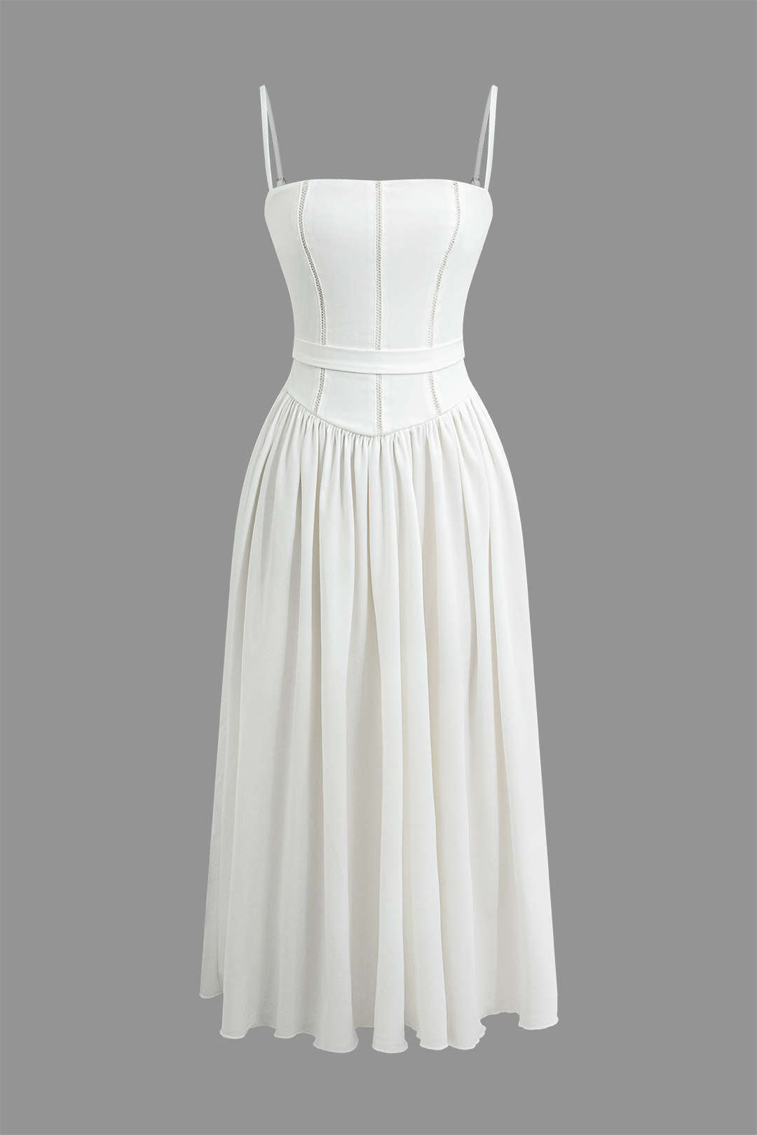 Tie A-line Spaghetti Strap Midi Dress