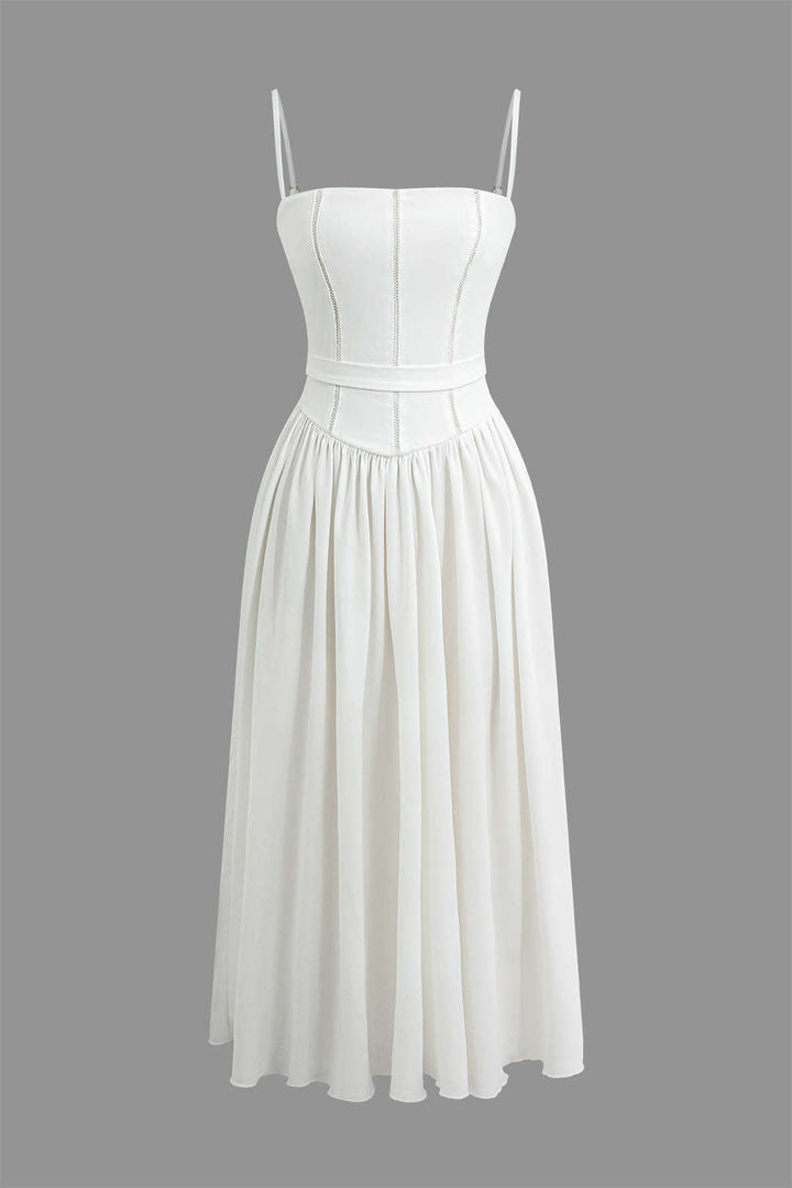 Tie A-line Spaghetti Strap Midi Dress