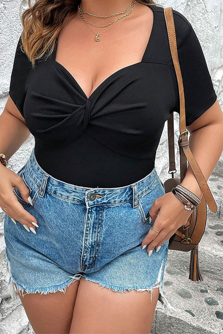 Plus Size Solid Twist Knot T-Shirt