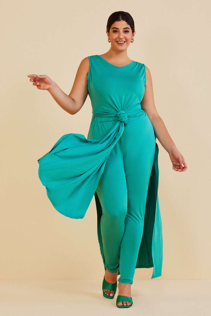 Plus Size Tank Slit Skirt Set With Leggings