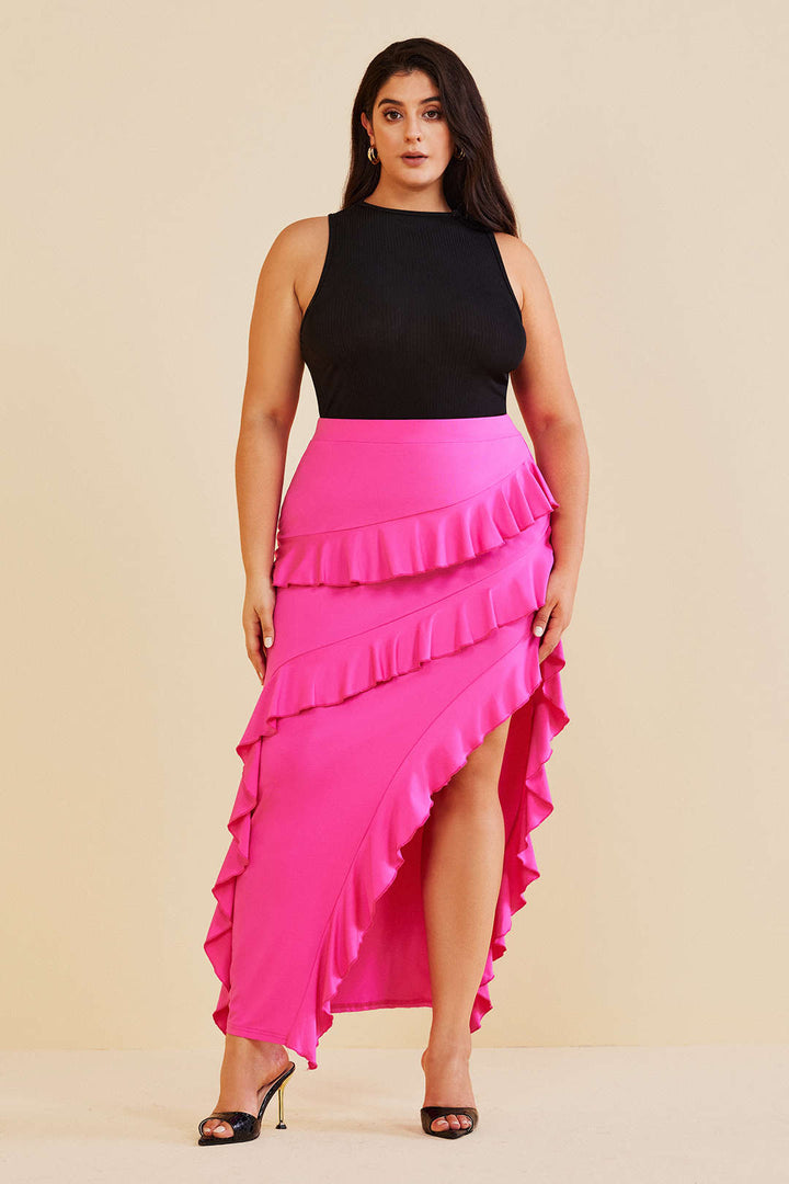 Plus Size Layered Ruffle Split Skirt