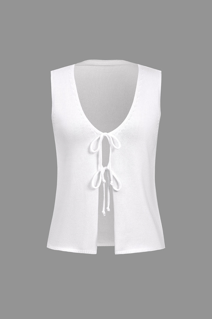Solid Tie Front Knit Vest