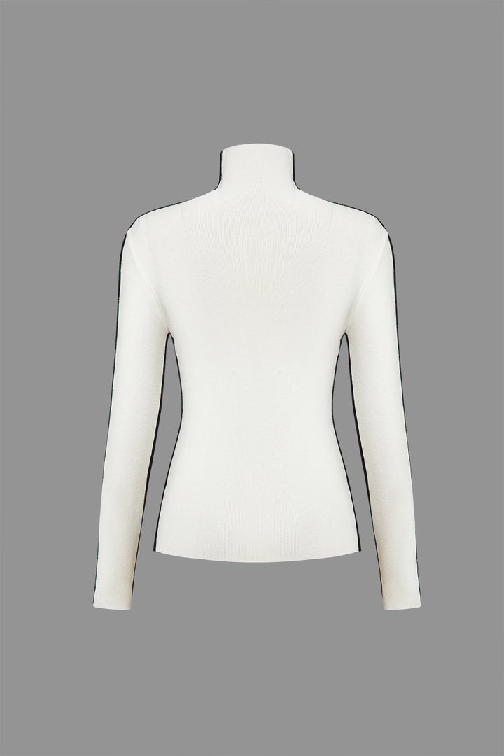 Knit Contrast Whipstitching Long-Sleeve Top