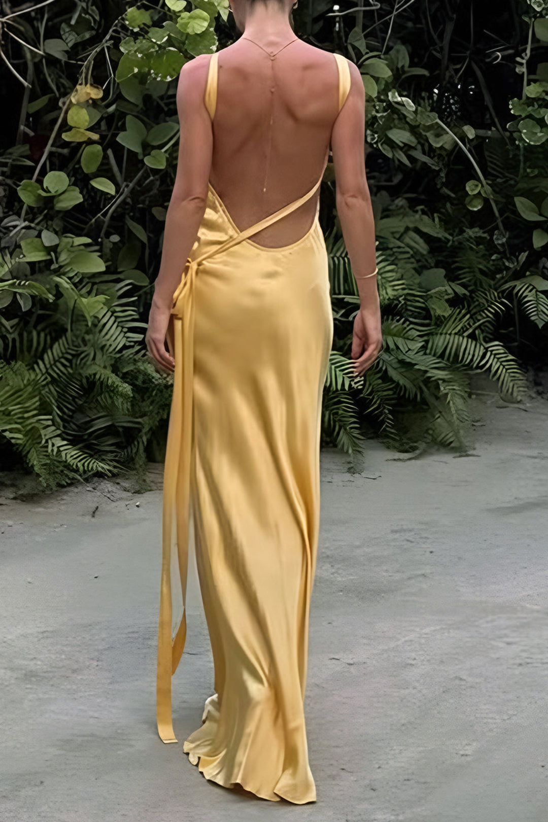 Solid Backless Asymmetrical Maxi Dress