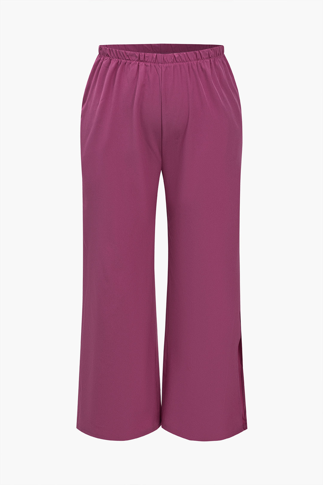 Plus Size Solid Pocket Ankle Split Trouser Set
