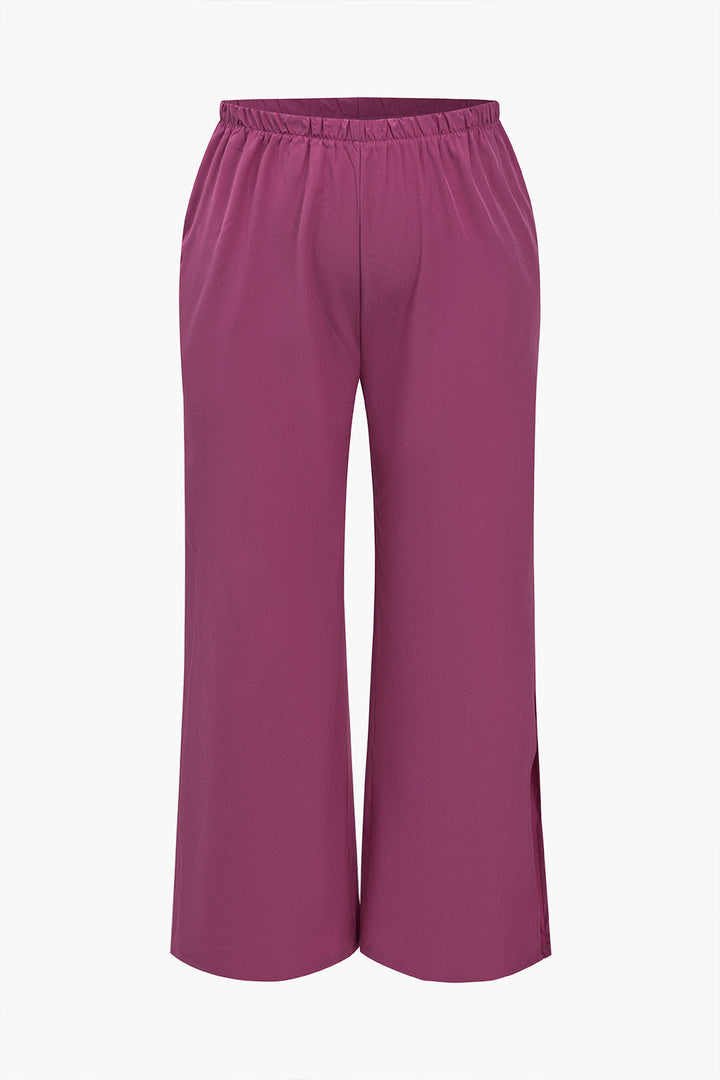 Plus Size Solid Pocket Ankle Split Trouser Set
