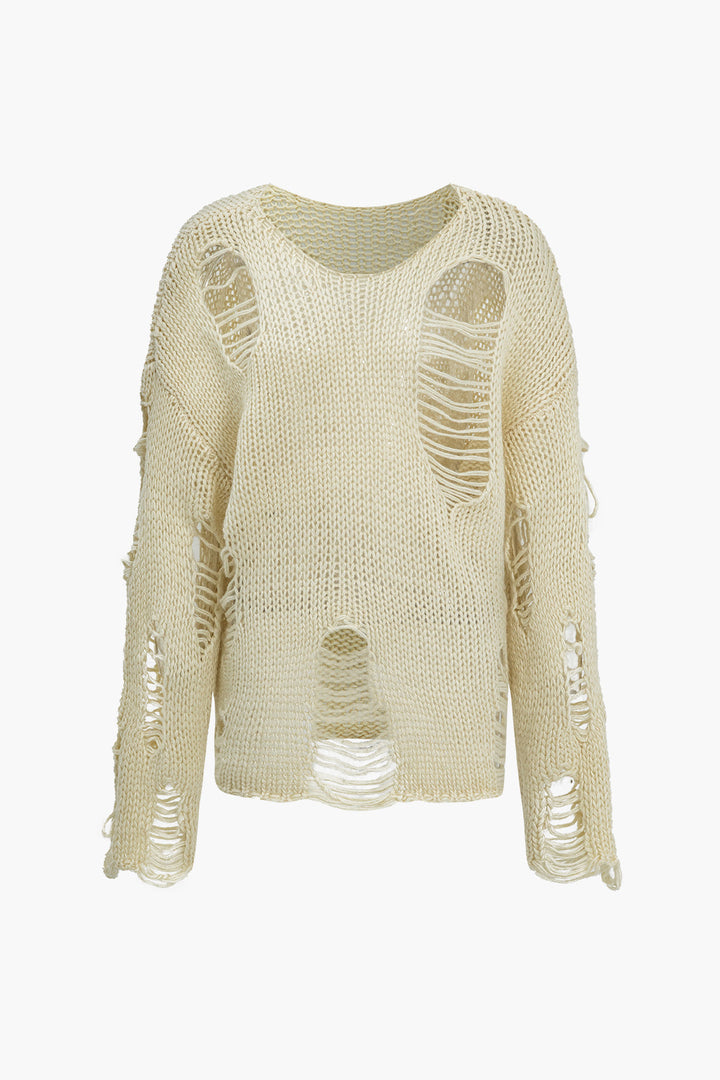 Solid Knit Cut Out Long-Sleeve Top