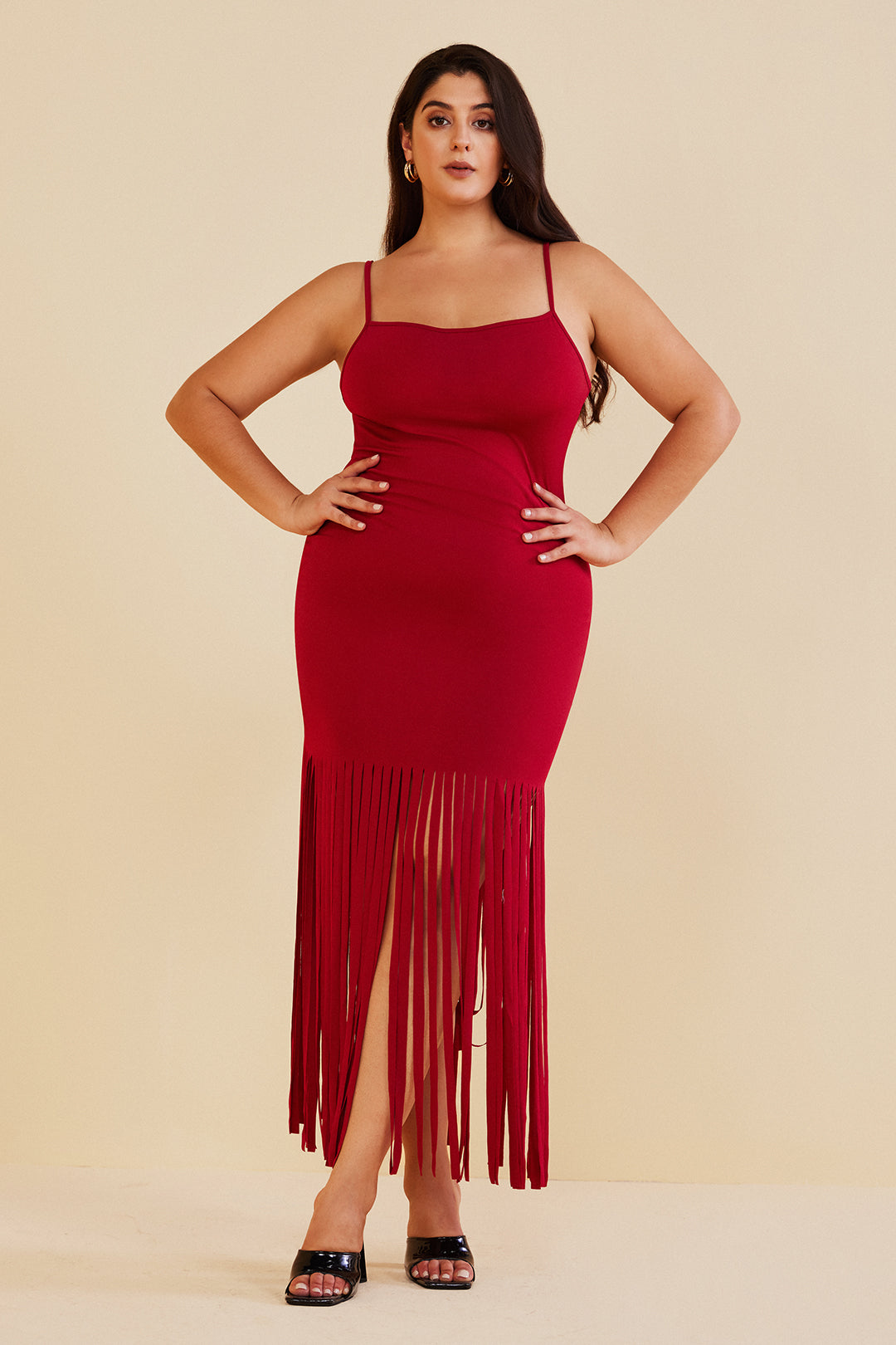 Plus Size Fringe Cami  Midi Dress
