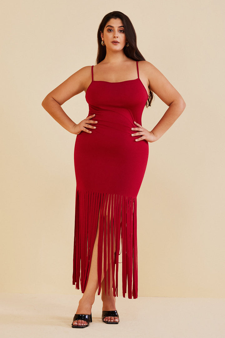 Plus Size Fringe Cami  Midi Dress