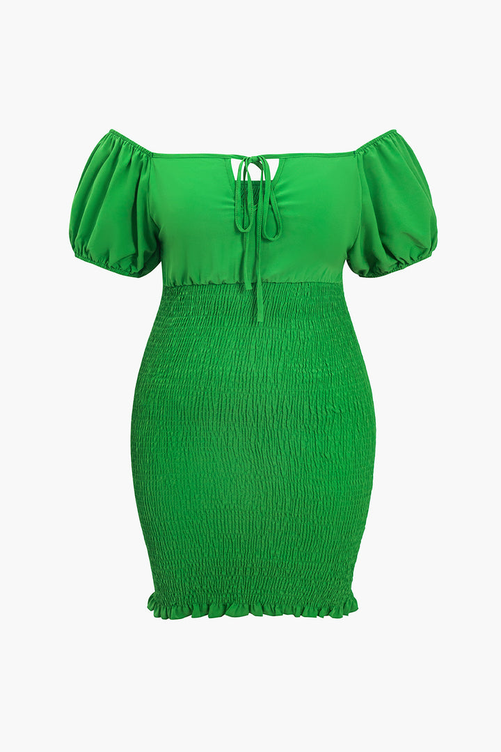 Plus Size Solid Shirred Off -Shoulder Mini Dress