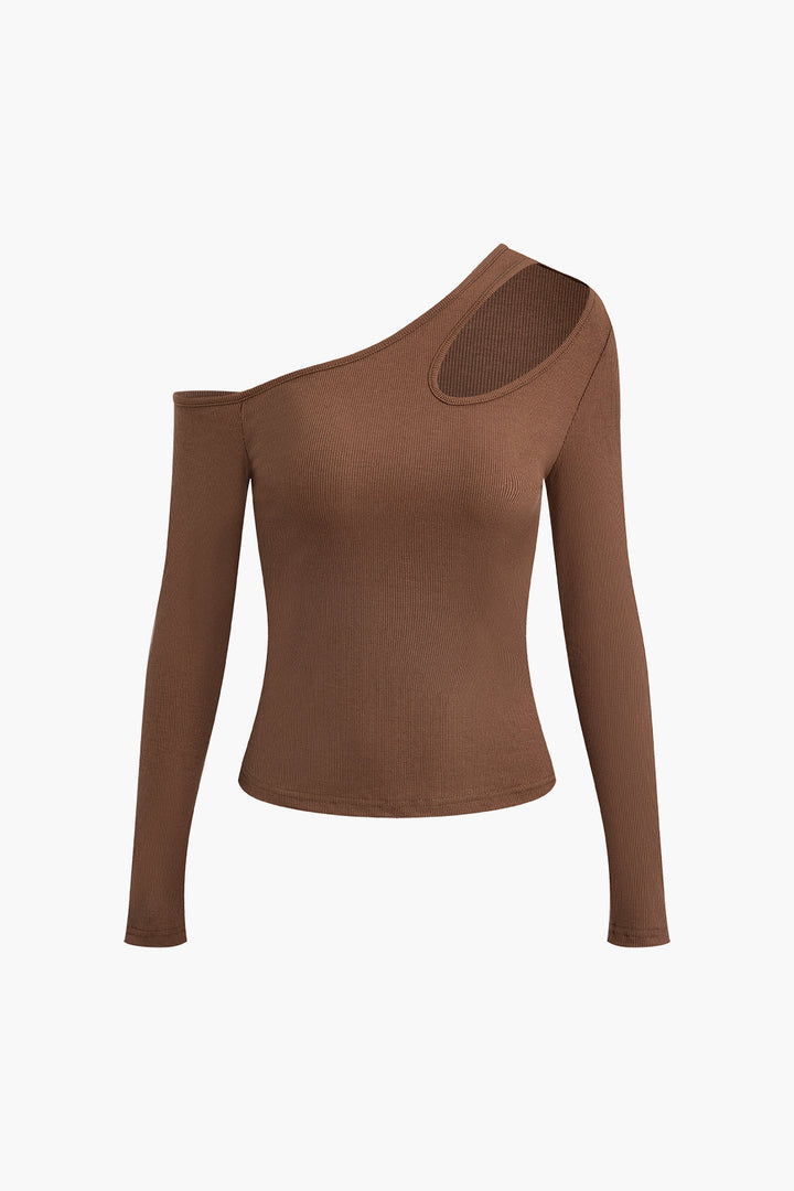 Solid Cut Out Asymmetrical Long-Sleeve Top