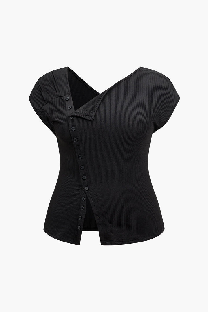 Plus Size Solid Button Asymmetrical T-Shirt