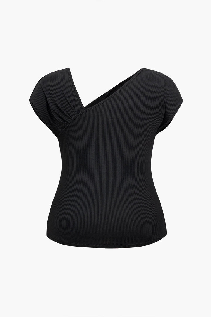 Plus Size Solid Button Asymmetrical T-Shirt
